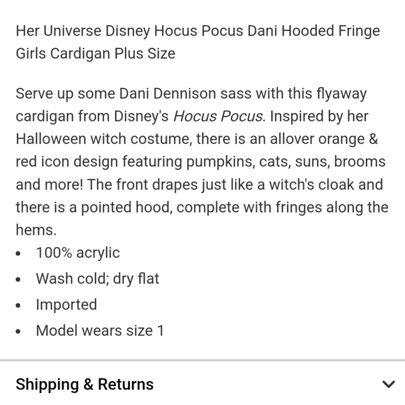 HER UNIVERSE Torrid DISNEY HOCUS POCUS DANI FRINGE CARDIGAN - Picture 7 of 7